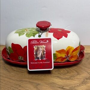 The Pioneer Woman Red and Green Floral Butter Dish